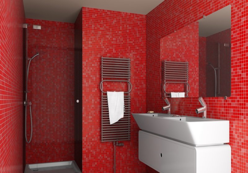 Красная ванная комната - 90 фото идей яркого современного дизайна