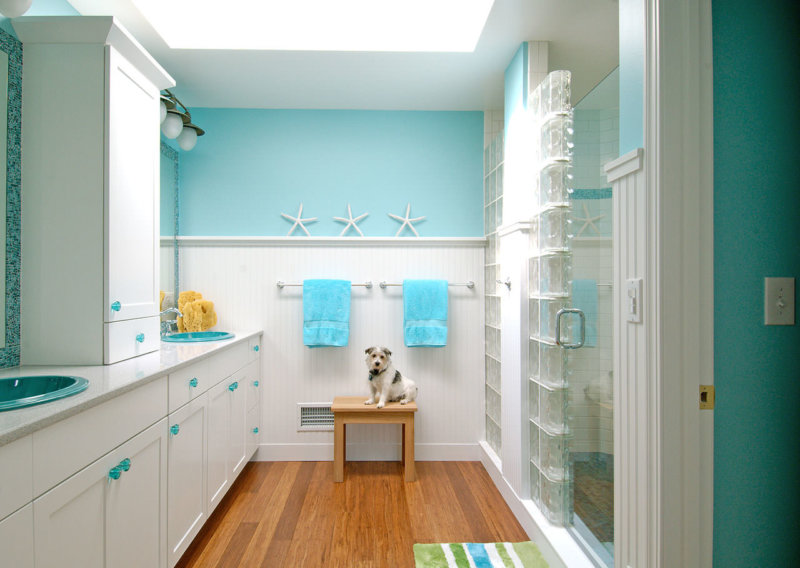 Интерьер ванной комнаты бирюзового цвета – фото идеи